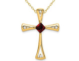 3/10 Carat (ctw) Garnet Cross Pendant Necklace in 14K Yellow Gold with Chain